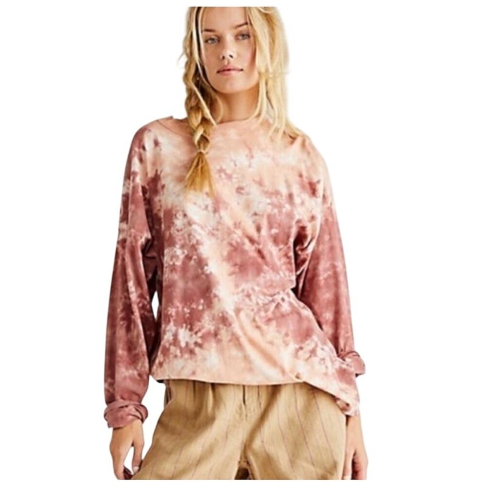 Free People WE THE FREE Be Free Cabernet Combo Tie Dye Long Sleeve Shirt SMALL